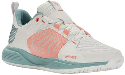 K-Swiss Performance Women's ULTRASHOT Team Tennis Shoe, Blanc de Blanc/Nile Blue/Desert Flower, 7 UK