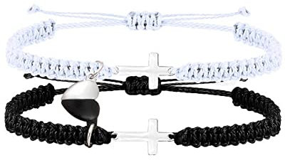 Fuqimanman2020 Handgefertigtes geflochtenes Liebes-Unendlichkeits-Armband für Paare, Herz, passende Anziehungskraft, Kreuz, Yin-Yang-Beziehung, verstellbare Kordel für Sie und Ihn