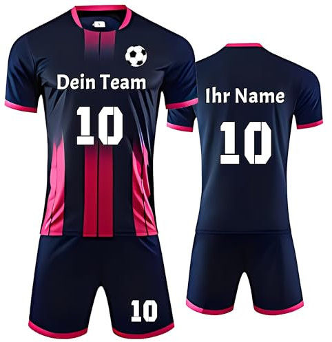 Personalisierte Fußballtrikots - Benutzerdefiniert Fussball Trikot mit Namen Nummer Team Logo - Personalisierte Fußball T-Shirt Shorts 2 Teiliges Set