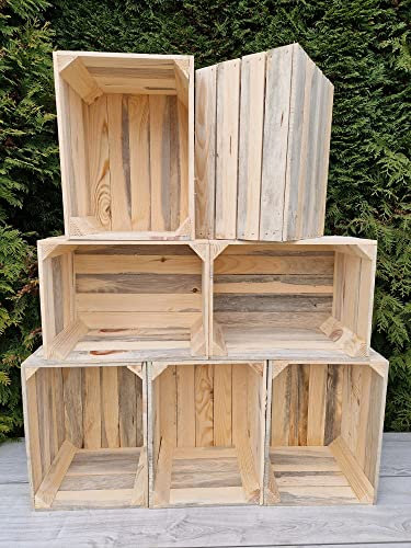 PYXIDAS Caisses en bois massif naturel, lot de 1 à 12 – Pratiques et décoratives – Apportent une touche rustique et chaleureuse à votre intérieur ( Naturel, 7)