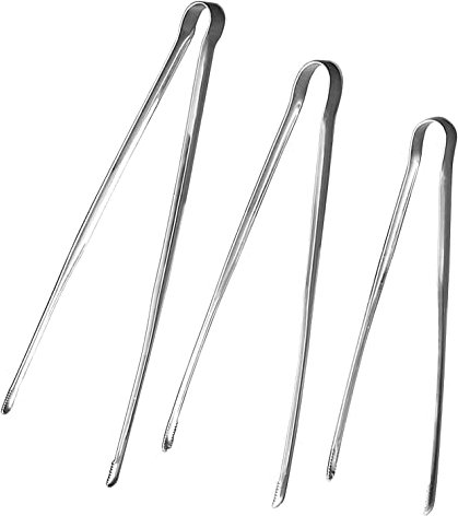 UPTALY Set of 3 Stainless Steel Slim Tongs (12'' /9.4'' /7.5''), Japanese Barbecue Tweezers, Thicken Yakiniku Tongs, Korean Grill Tong, Conveyor Sushi Tong, Kitchen Bacon Tong