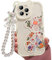 Jusy Kompatibel mit iPhone 14 Pro Hülle, Süße Blumen Floral Bär Abdeckung mit Schöner Handgelenkschlaufe Armbandkette für Mädchen Frauen, Klare Kawaii Kamera Schutz Hübsche Trendige Telefonhülle