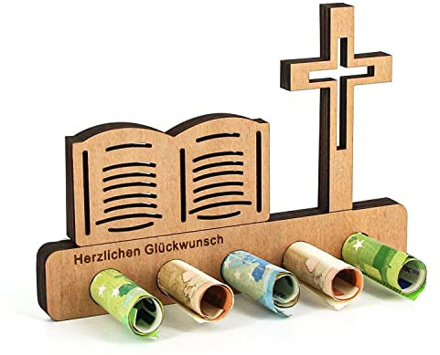 Giftota - Originelle Kommunion Geburtstag Geldgeschenk Holz - Bibel Geldgeschenk - Konfirmation Geschenk - Geschenke aus Holz - Geschenke Geldgeschenk für Frauen und Männer