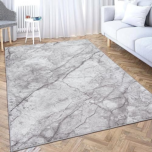 Teppich-Traum Faszinierender marmorierter Kurzflor Wohnzimmer Teppich rutschfest Pflegeleicht in Elegantem Grau, 120 x 170 cm