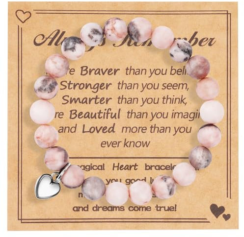 Aucuu Perles Naturelles Femme, Bracelet Perles Naturelles, Perles Naturelles Bracelet Zèbre Rose, Bracelets en Pierres Naturelles, Bracelet de Remise de Diplôme, Cadeau pour Femmes Fille Amie