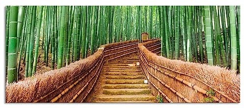 Pixxprint Glasbild Panorama, Wandbild aus Echtglas, Kyoto Japan Bambuswald, 100x40 cm, inkl. Aufhängung und Abstandshalter