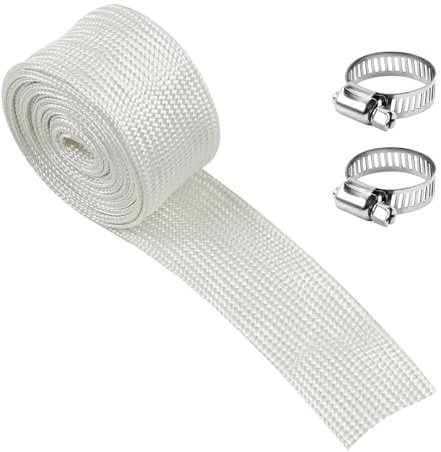 MaxEarn 300cm Hitzeschutzschlauch Auspuff mit 2 Clips, Abgasschlauch für Stromerzeuger 25mm, Fiberglass Sleeving Abgasrohr für Notstromaggregat, Lufterhitzer, Standheizung, Air-Klimaanlage