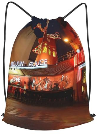 DEHIWI Moulin Rouge Kordelzug Tasche Wasserdicht Groß Kordelzug Turnbeutel Sport Rucksack String Schwimmtasche Trainer Tasche Reisetasche Für Damen Herren, Schwarz , M