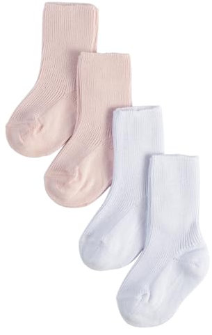CALZITALY PACK 2, 4, 6 Paia Calzini Neonato, Calze Bambini, Calzini Cotone Bimbi Calzini Primi Giorni | da 0 a 12 mesi | Made in Italy (3-6 Mesi, 4 Paia: Rosa+Bianco)