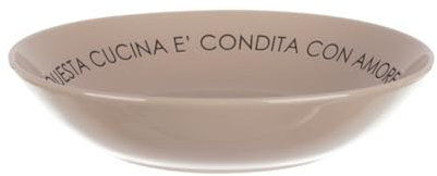 KASANOVA Piatto fondo tortora con scritta 20 cm in stoneware grigio Tavola