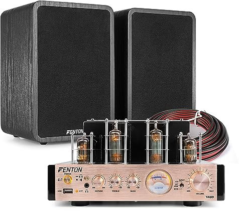 Fenton SHFB65 HiFi Stereo System with TA60 Tube Amplifier, Bluetooth Bookshelf Speaker Systems, 200W Home Bookshelf Sound System, USB Media Player, Hi-Fi Valve Amplifier with RCA Input