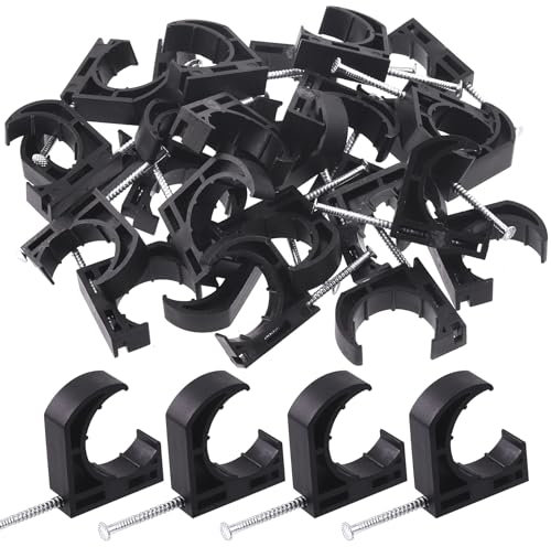Swpeet 50 ganchos en J de media abrazadera de color negro con kit surtido de clavos, abrazaderas pequeñas en J de plástico, accesorio de media abrazadera, tachuelas de cable, perchas Pex ideales para