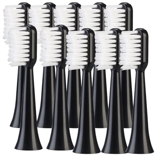 newgen medicals Zubehör zu Schall-Zahnbürsten: 10er-Set Aufsteckbürsten für Akku-Schallzahnbürste SZB-300, mittelhart (USB Akku Schallzahnbürsten, Reisezahnbürste, Massage)