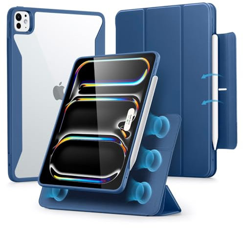 ESR Funda Híbrida para iPad Pro 13 Pulgadas M4 2024 con Portalápices, Cubierta Magnética Extraíble, Soporte Vertical y Horizontal, Compatible Pencil Pro/Pencil USB-C, Serie Rebound 360, Azul