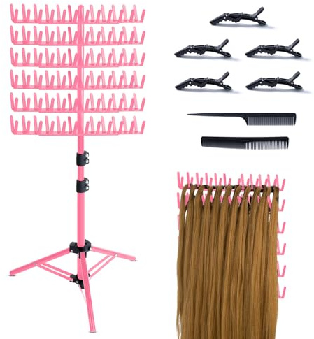 Eastdone Braiding Hair Rack Standing Hair Extension Holder Hanger, 144 Pegs Hair Divider Rack for Braiding Hair Separator Stand Display Stand (red)
