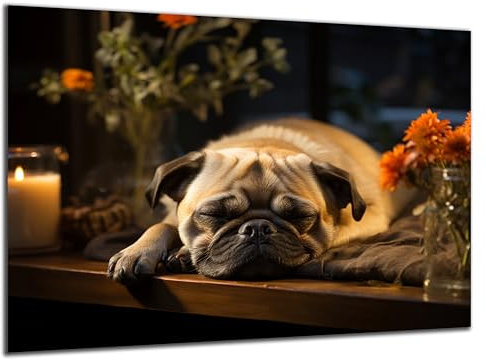Munera Design - Bild 56x84 - schlafender Hund Welpe Mops - Wand-Bilder Wohnzimmer