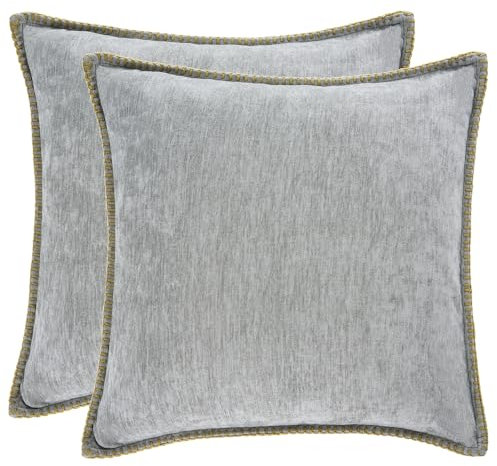 2er Set Kissen-Bezug mit Füllung, Farmhouse Sofakissen Couchkissen Dekokissen Zierkissen Kopfkissen Kuschelkissen, mit verstecktem Reisverschluss, weich & angenehm, Doppelpack (Grau 60 x 60cm)