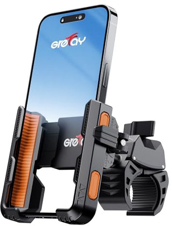 Grefay Fahrrad Handyhalterung Handyhalter Motorrad [1s-Sperre] 2025 Handy Fahrradhalterung Universal Lenker Halter für iPhone 16 15 14 13 Pro Max Plus, Samsung S24, Smartphone (Orange)