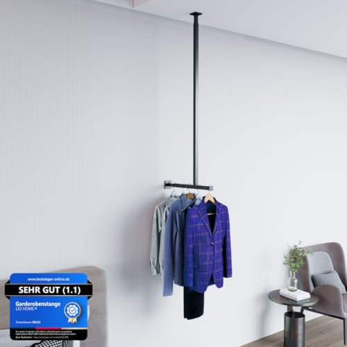 LIO HOME® Kleiderstange Schwarz Metall | Moderne hängende Wand- & Deckengarderobe | (H: 60-90 cm, B: 50-65 cm) | 100 kg Tragkraft | Platzsparendes Industrial Design | Inkl. Montagezubehör