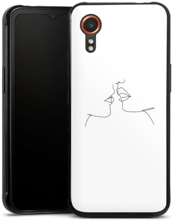 Silikon Hülle kompatibel mit Samsung Galaxy Xcover7 Case schwarz Handyhülle Kussmund Line Art Liebe