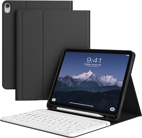 KVTVOU Keyboard Case for iPad 11th Generation A16 2025 / iPad 10th Generation 2022 10.9 Inch, Magnetic Removable Bluetooth Keyboard, Four Corners Anti-Fall, Built in Pencil Holder, Black