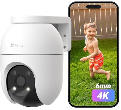 EZVIZ Cámara Vigilancia WiFi Exterior 360°,4K Cámara IP de Seguridad,Visión Nocturna a Color,Detección IA de Persona/Vehículo,Seguimiento Zoom Auto,Audio Bidireccional,Sirena,Alexa/Google,C8c 8MP(6mm)