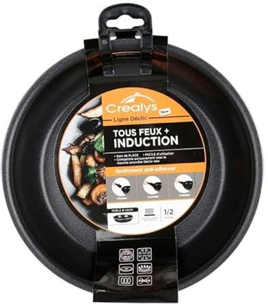 Créalys 523572 Padella in alluminio Ø20 cm H 4,5 cm – Rivestimento interno nero antiaderente senza PFOA – compatibile con manico DECLIC NEW (non incluso) – Tutti i fornelli inclusi induzione
