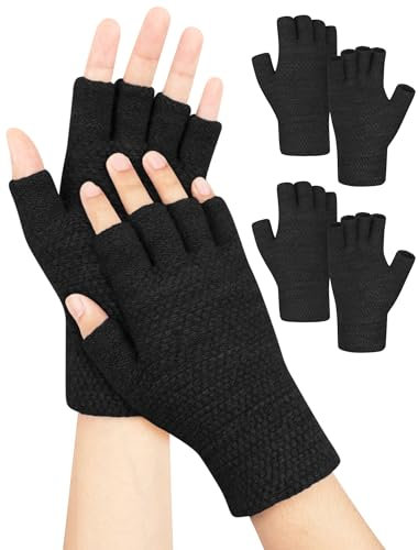 Kiiwah 2 Paar Handschuhe Fingerlose für Herren Damen, Winter Handschuhe Ohne Finger Unisex Fingerhandschuhe Ohne Fingerkuppen Warme für Sport Outdoor Tippen Camping (Schwarz, Schwarz)