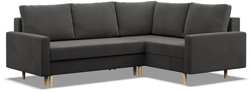 Mebligo - Ecksofa mit Schlaffunktion und Bettkasten Blank, Eckcouch mit Ottomane Rechts, Sofa L Form 226 x 175 x 92 cm, Couch mit Bonellfedern, Ecke Sofa Wohnzimmer, Schlafsofa - Grau