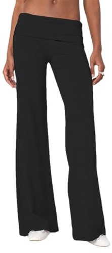 Nicoxijia Women's Flare Leggings Fold Over Yoga Pants Flared Leggings Bell Bottom Y2K Low Rise Wide Leg Lounge Sweatpants (Black, M)
