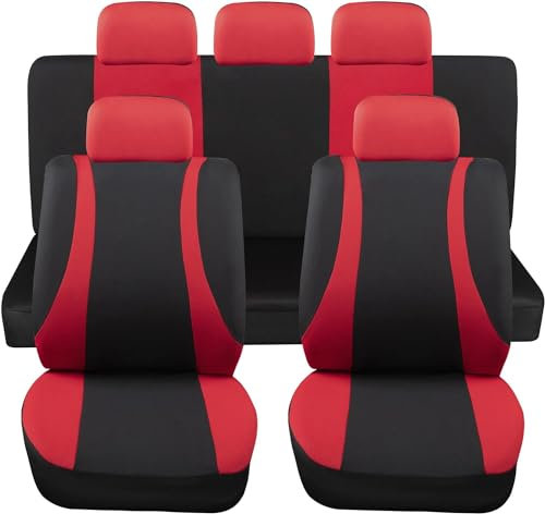 Susy Shop Juego de fundas universales para asientos delanteros y traseros, cómodos y transpirables, fundas de protección para asientos utilitarios medianos y pequeños, sin SUV (negro/rojo)