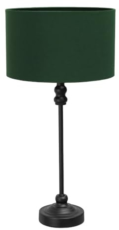 ValueLights | Black Metal Candlestick Table Lamp with Forest Green Fabric Drum Shade Bedside Light | Table Lamps, Home Décor & Improvement Essential