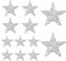 JJUNW Bügelbilder Stern Patches, 12 Stück Glitzer Strass Flicken zum AufbüGeln, Stern Aufbügelbilder Aufkleber 8/6/4cm Strass Star Applikation Aufnäher für DIY Kleidung Hose Hut Schuh Rucksack(Silber)
