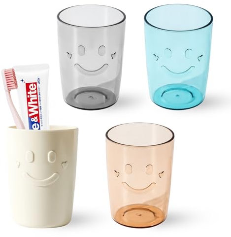 4Pcs Toothbrush Holder Plastic Cups, Tumbler Drinking Cups Electric Toothbrush Makeup Brush Holder for Bathroom, 300ml Mouthwash Cup Portable for Travel Camping Tidy Bathroom Accessories
