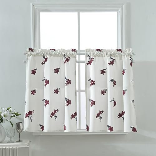 Dsnyu Schiebegardinen Kurz, Küchengardinen Modern Scheibengardinen Beige Weiß Polyester Bistrogardine Blumen Stickerei 2 Stück B 137 x H 61cm