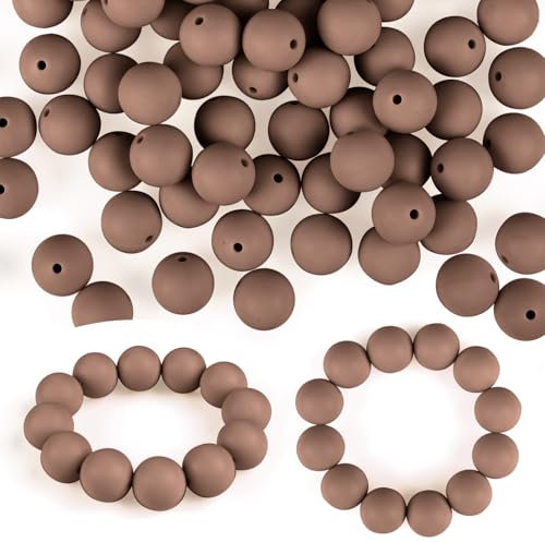 ASTARON 100 Pcs 15mm Silicone Beads for Keychain Making, Coffee Brown Round Rubber Beads for Bracelets Beadable Pens Decorations Crafts Making Party Favours Supplies