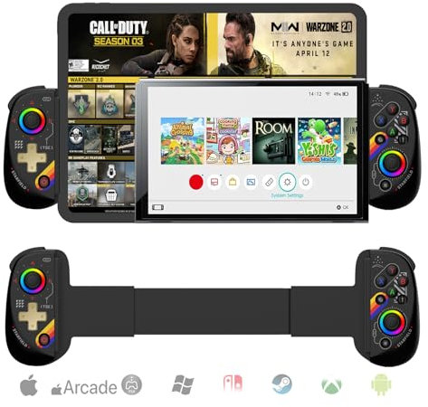 Megadream Game Controller for iPad/Tablet, Mobile Wireless Gamepad for iPhone Bluetooth RGB Telescopic Joystick for Android/iOS/PC/Smart Phones for 13-25 cm Perfect for COD (Starry Star Black, D8)