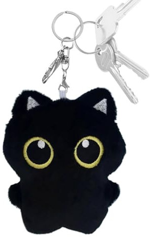 Qutalmi Porte-clés en peluche pour chat en peluche, peluche pour chat noir, Chat noir Plushie Cartoon Peluche Porte-clés Charme, Accessoires clés en peluche chat noir, jouet en peluche mignon pour