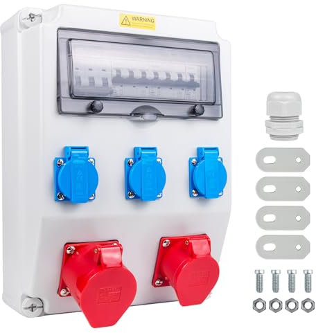 WSPIHO Baustromverteiler 32A mit Fi Schalter Typ A, 40A 30mA RCBO Wandverteiler mit CEE Steckdose 32A, Stromverteiler Wasserdicht für Verteilerkasten(16A 1P LS+16A 3P LS+32A 3P LS+30mA RCBO)