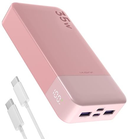 JUOVI 20000mAh Power Bank Portable Charger, 35W PD 3.0 QC 4.0 Fast Charging Phone Charger With LED Display, Travel Battery Pack 2 USB C 2 USB A Ports for iPhone 16/15/14 Series, Galaxy, iPad