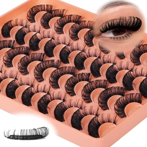 20 Paar falsche Wimpern Nerzwimpern flauschige dramatische Faux Nerz Wimpern 20MM 10D dicke lange Wimpern Fuchsauge flauschiges Volumen russische Wimpern Streifen wispy falsche Wimpern von Lvmixwig