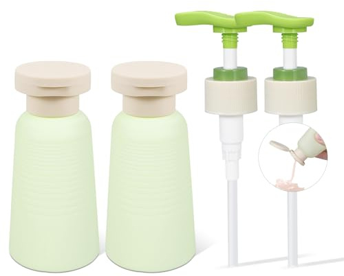 Lot de 2 bouteilles à pompe vides en plastique - Kit de voyage anti-fuite avec couvercle à rabat interchangeable - Pour shampoing, gel douche et savon pour les mains (vert, 100 ml)