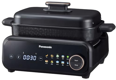 Panasonic NF-GM400KXE Multi Cooker Elettrico 4 in 1, 1400W, 40-250°C, 9 Modalità Automatiche, 4 Accessori Piastra,Estrattore di Fumo, Lavabile in Lavastoviglie, Cavo 2,5m, Nero
