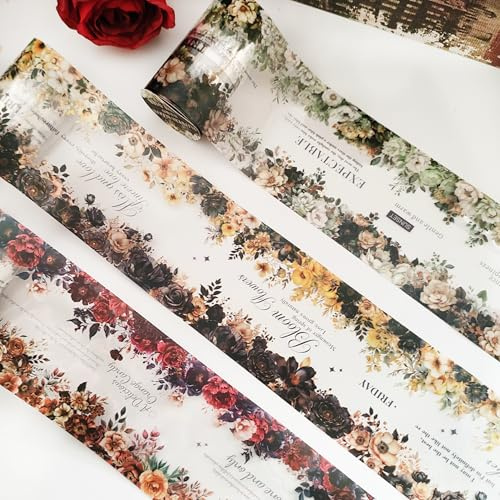 Arpaper 3 Rolls PET Washi Tape Sticker Zubehör,Gotic Vintage Thema Für DIY | Arpaper Scrapbook Stickers Tape Gotic Vintage Blume Thema Für DIY Bullet Journals,Fotoalbum,Computer Und Scrapbooking(Blume 1