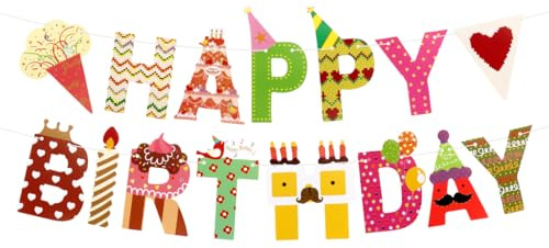 Happy Birthday Girlande, Kuchen Happy Birthday Banner, Geburtstag Girlande, Kinder Geburtstag Deko für Jungen Mädchen Party Dekoration