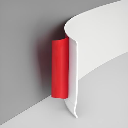 Houkiper Rouleau de plinthes flexibles en PVC - 100 mm x 5 m - Blanc - Autocollant - Pour plinthes existantes, plinthes en plastique et moulures de sol