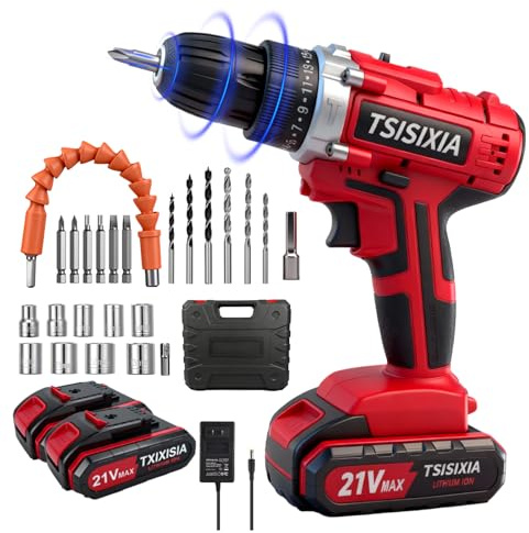 Power Drill 21V Cordless Drill Set with 2 Batteries & Charger, 354 in-lbs and 25+1 Torque Power Drill Set for Women, Battery Drill Cordless Kit with 23pcs Drill/Driver Bits