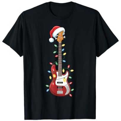 Guitar Santa Hat Christmas Lights Bass Player Guitarist Xmas T-Shirt