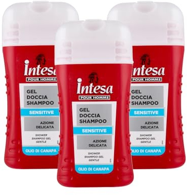 INTESA POUR HOMME | Gel Doccia Shampoo Sensitive 3x250 ml | Azione delicata, con Aloe e Olio di Canapa