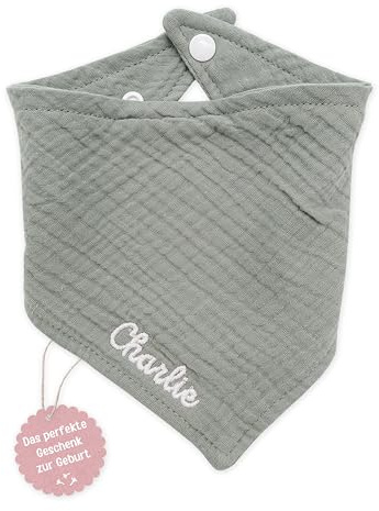wunderwunsch Halstuch Baby personalisiert, Dreieckstuch Musselin, mit Namen | Kinder Spucktuch für Jungen und Mädchen, Winter, Druckknopfverschluss, Neugeborene, Baumwolle, Sabbertuch